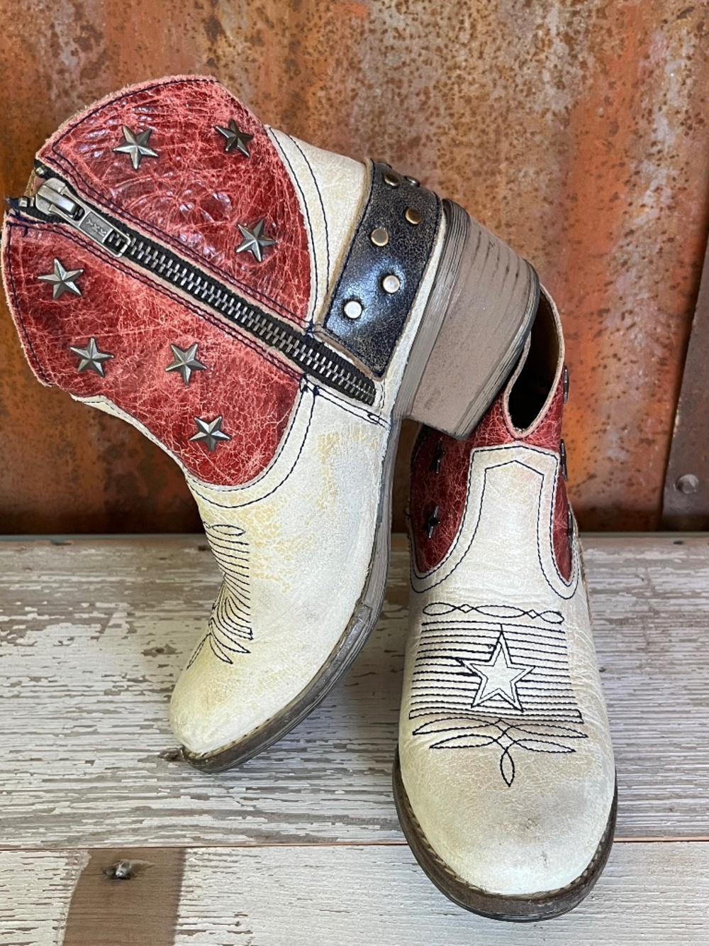 Sterling River-Women's Red, White & Blue Ankle Cowboy Boots-Size 5